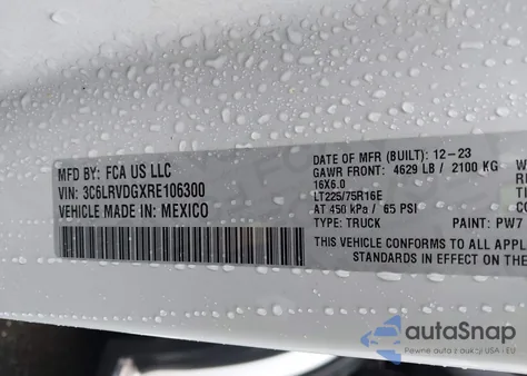 2024 Ram Promaster 2500 Tradesman High Roof 159 Wb W/Pass Seat from USA, damaged, VIN 3C6LRVDGXRE106300